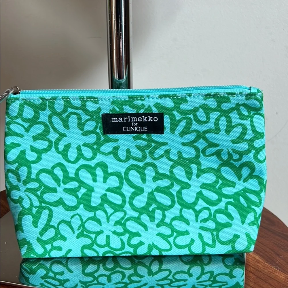 Marimekko Green and Blue Cosmetic Bag with Floral Design